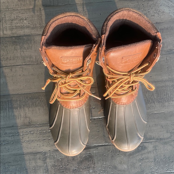 Sperry Tan and Olive Duck Boots - Picture 1 of 5